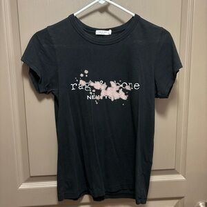Rag & Bone Bleached Logo Tee Black Size Small Pima Cotton